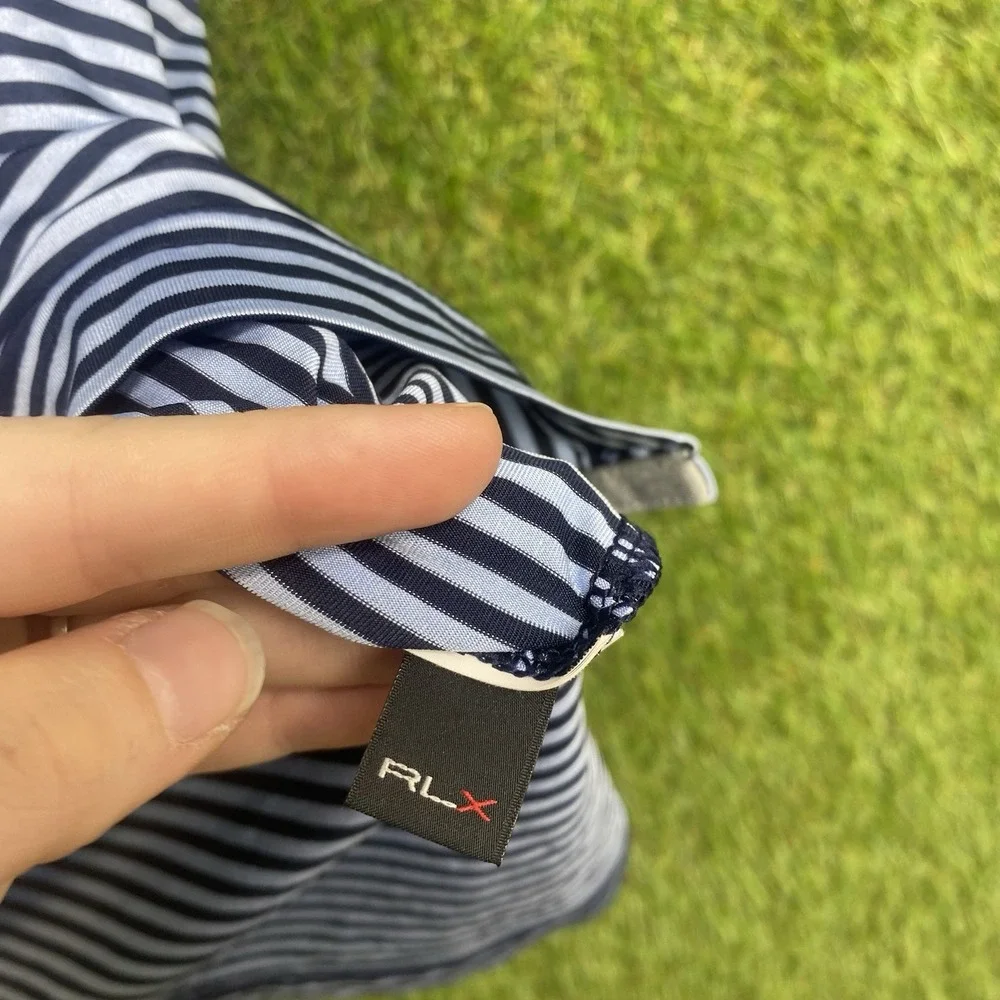 RLX Ralph Lauren Golf Polo Shirt Mens XL Blue Striped Athletic Sportswear Sport